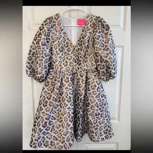 Gold Metallic Leopard Jacquard Calyssa Dress